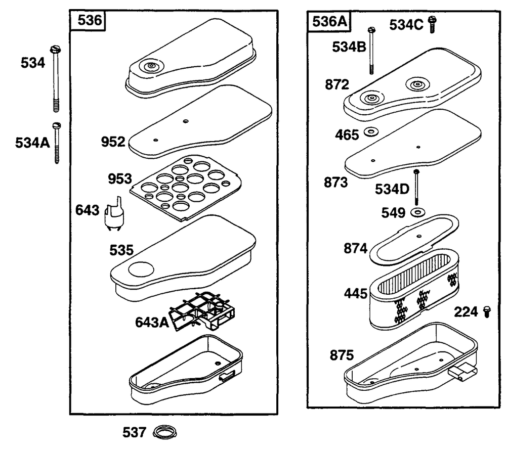 Air Cleaner Grps 1 Diagram and Parts List for 253702-0159-XX  Briggs and Stratton Engine